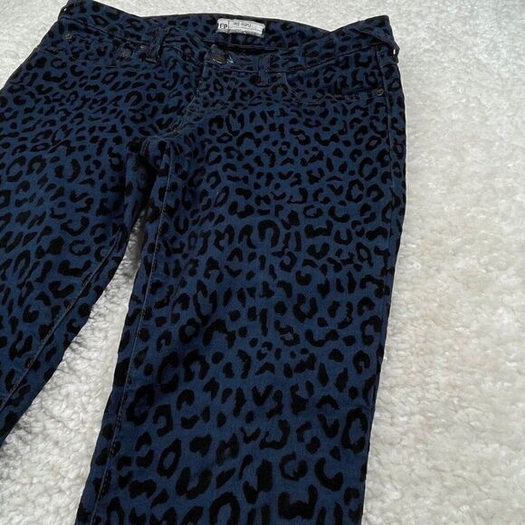 Free People Flocked Cheetah Print Skinny Pant Blue/Black - Picture 5 of 9
